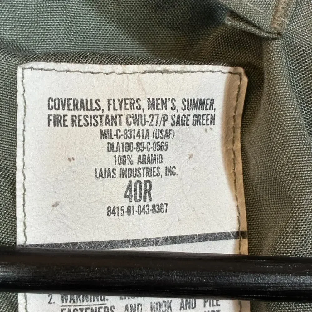 Flyers Coveralls Men Summer Fire Resistant Sage Green CWU-27P Size 40R